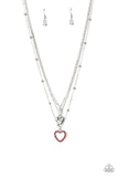 "Never Miss a Beat" Silver Metal Red Rhinestone Heart Layered Necklace Set