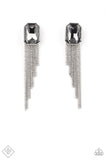 Paparazzi "Save for a Reigny Day" Silver Metal Smoky Grey Rhinestone Tassel Post Earrings