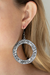 Paparazzi " Primal Meridian " Black Metal Large Flat Half Hammered Hoop Earrings