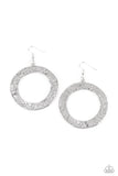 Paparazzi " Primal Meridian " Silver Metal Large Flat Half Hammered Hoop Earrings