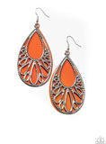 "Loud and Proud" Silver Metal Orange Acrylic & Silver Teardrop Overlay Earrings