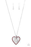 "Bless your Heart" Silver & Red Rhinestone Triple Heart Necklace Set