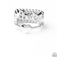 "Heartstring Harmony" Silver Love & Heart Elastic Back Ring