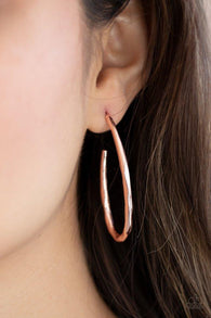 "Totally Hooked" Rose Gold Metal Hammered Curvy Hoop Earrings