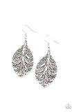 "One Vine Day" Silver Metal Scroll Work Design Leaf Earrings