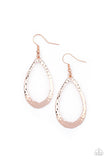 Paparazzi "Bevel-headed Brilliance" Rose Gold Metal Hammered Tear Drop Hoop Earrings