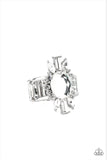" Icy Icon " Silver Metal Clear & White Rhinestone Elastic Back Ring