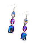 "Dripping in Melodrama" Silver Metal & Blue, Pink & Multi Iridescent Rhinestone Earrings