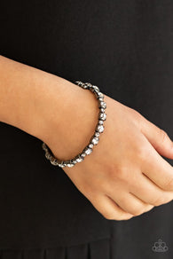 "Photo Op" Black Metal & Round White Rhinestone COIL Flexible bracelet