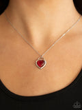 "A Dream is a Wish Your Heart Makes" Silver Red Cat's Eye Heart Necklace Set