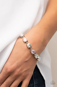 Paparazzi " Celestial Couture " Silver Chain White & Pink Iridescent Bead Clasp Bracelet