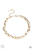 "Urban Safari" Gold Metal Crocodile Print Textured Link Choker Necklace Set