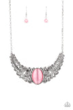 Paparazzi " Celestial Eden" Silver Metal & Pink Cat's Eye Bib Necklace Set