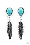 "Totally Tran-Quill" Silver Metal Blue Crackle Turquoise & Feather Earrings