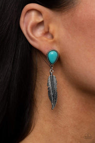 "Totally Tran-Quill" Silver Metal Blue Crackle Turquoise & Feather Earrings