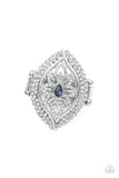 Paparazzi "Glammed Up Gardens" White/Clear & Blue Rhinestone Elastic Back Ring