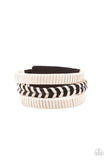 "Rough Roamer" Men's Brown Leather with White Weaved Accents Snap Bracelet