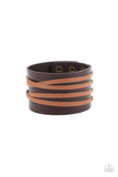 "Pirate Plunder" Men's Brown Leather & Crisscrossing Tan Strands Snap Bracelet