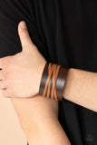 "Pirate Plunder" Men's Brown Leather & Crisscrossing Tan Strands Snap Bracelet