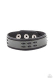 Paparazzi " Blaze a Trail " Black & Gray LEATHER Stitched Unisex Snap Band Bracelet