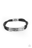 "What a Wander-ful world" Black Corded Leather & Silver Magnetic Closure Bracelet