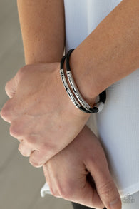 "What a Wander-ful world" Black Corded Leather & Silver Magnetic Closure Bracelet