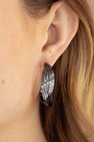 "Curves In All The Right Places" Gunmetal Large Twisted Hoop Post Earrings