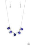 "Next Level Luster" Silver Metal & Blue / White Halo Rhinestone Necklace Set