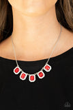 "Next Level Luster" Silver Metal & Red / White Halo Rhinestone Necklace Set