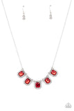 "Next Level Luster" Silver Metal & Red / White Halo Rhinestone Necklace Set