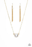 "She Works Heart For The Money" Gold Metal White Rhinestone Heart Necklace Set