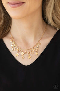 "Stellar Stardom" Gold Metal Multi Star Fringe Necklace Set