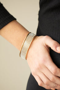 "Can't Believe Your Ice" Gold Metal & White/Clear Rhinestone Cuff Bracelet