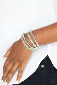 Paparazzi " Delightfully Disco" Silver Beads & Green Mixed Beaded Stretch Bracelet