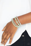 Paparazzi " Delightfully Disco" Silver Beads & Green Mixed Beaded Stretch Bracelet