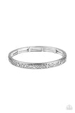 "Precisely Petite" Silver Metal Scroll Work Bangle Like Stretch Bracelet