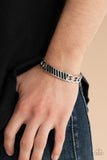 Paparazzi " Keep Your Guard Up " Men's Silver Metal Link Chain & Black Accent Cuff Bracelet