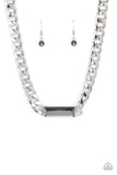 "Urban Royalty" Silver Metal & Emerald Cut Hematite Bar Necklace Set