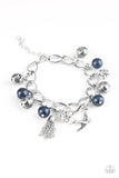 "Lady Love Dove" Silver Metal With Blue Pearls & Charms Bracelet