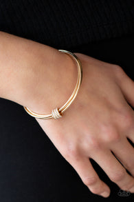"Roll Out The Rhinestones" Gold Metal With White Rhinestone Bangle Bracelet