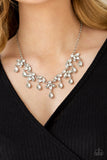 " Vintage Royale " Silver Metal White/Clear Rhinestone Cascade Necklace Set