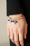 "Growing Strong" Silver Metal & Blue Beaded Inspirational Tension Bracelet