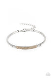 "Showy Sparkle" Silver Metal Champagne Brown Rhinestone Bar Collapsible Bracelet