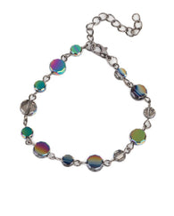 "Colorfully Cosmic" Multi Oil Spill & Faceted Smoky Crystal Beads Clasp Bracelet