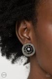 Paparazzi " Dazzling Definition " Silver Metal Round Black Rhinestone Clip-On Earrings