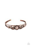 "Wait and Seer" Copper Metal & Cat's Eye Stone Filigree Cuff Bracelet