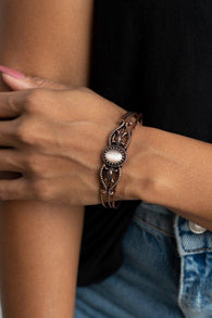 "Wait and Seer" Copper Metal & Cat's Eye Stone Filigree Cuff Bracelet