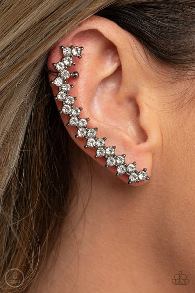 Paparazzi "Let There Be Lighting" Gunmetal & Clear/White Rhinestone Ear Climber Earrings