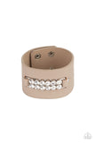 "Runaway Rebellion" Brown LEATHER White/Clear Rhinestone Snap Bracelet