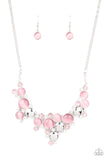 Paparazzi " Fairytale Affair" Silver Metal & Pink Cat's Eye Bib Necklace Set